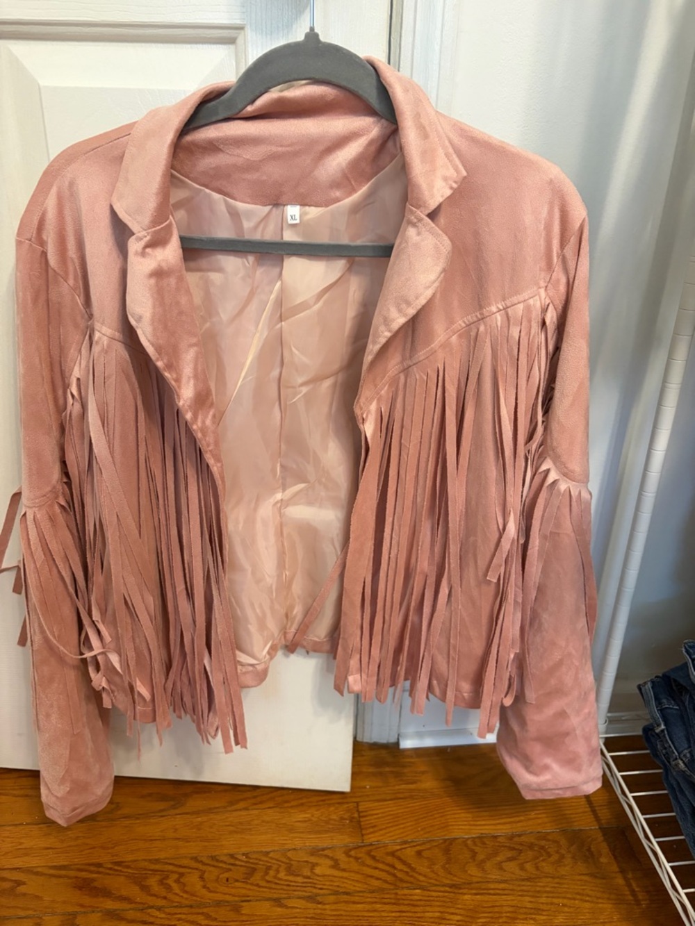 Fringe Suede Moto Jacket - Blush Pink